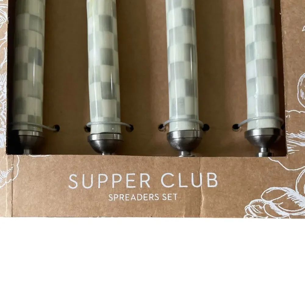 Brand New Mackenzie-Childs Sterling Check Supper Club Spreaders Set